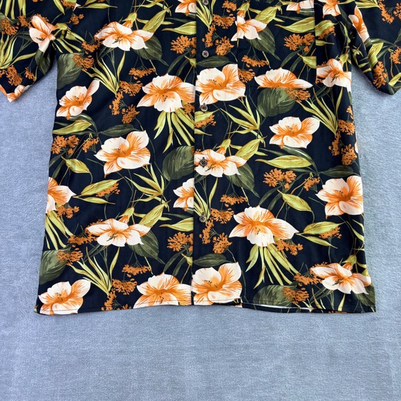 Jos. A. Bank Mens M 100% Silk Floral Tropical Hawaiian Shirt Black Orange Casual - Picture 4 of 11